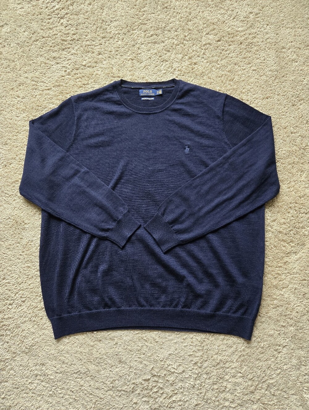Polo Ralph Lauren Washable Merino Wool Sweater Mens 3XB Navy Blue Lightweight